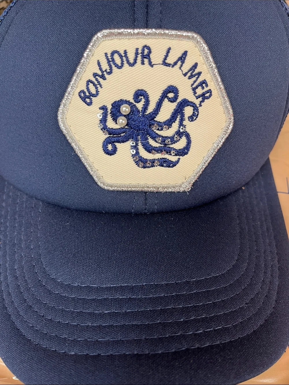Anthropologie Bonjour La Mer Octopus Blue Trucker Hat New